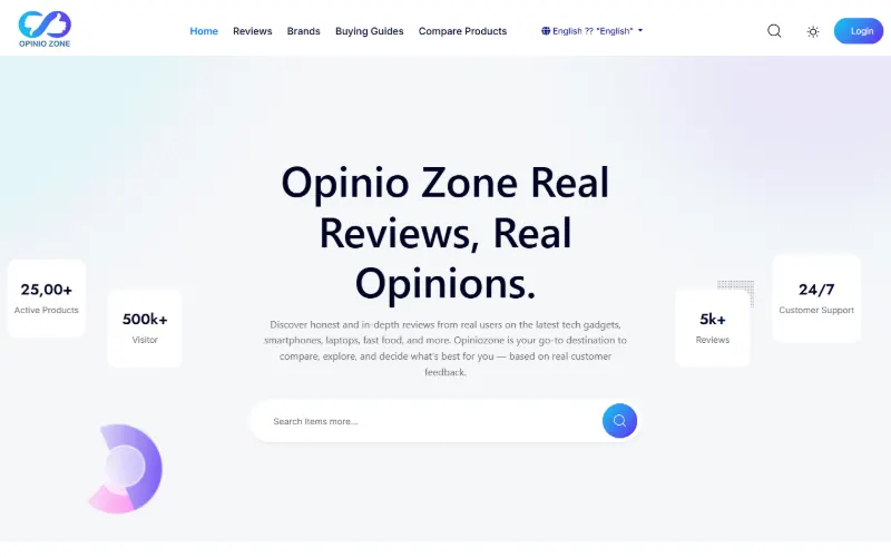 OpinioZone homepage showing product categories
